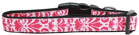 Damask Bright Pink Nylon Dog Collar Medium Narrow